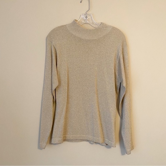 Marisa Christina Gold Metallic Mock Turtleneck Sweater -Large - Picture 1 of 8